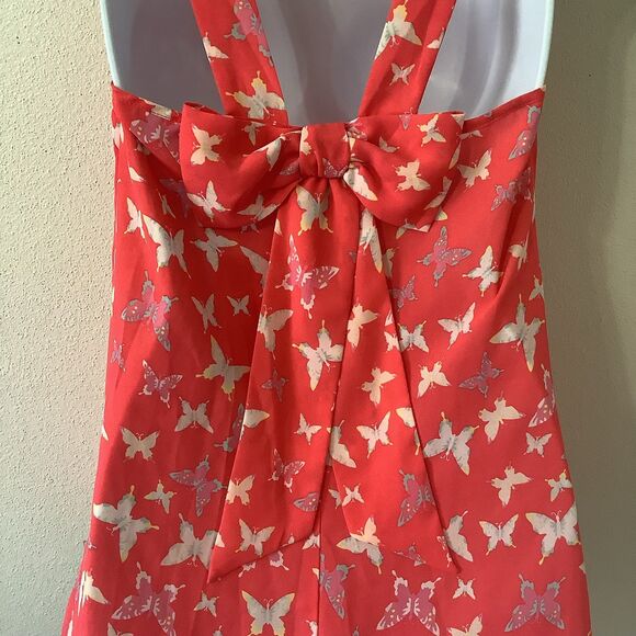 NWT Candie's Coral Y2K Butterfly Print Summer Festival Strappy Bow Top Small - Picture 7 of 8